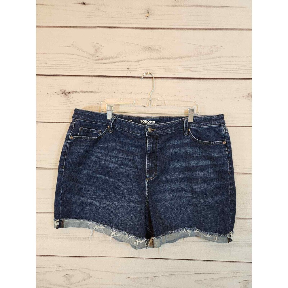 Sonoma Denim Shorts Dark Wash Women 22W High Rise Raw Hem Stretch